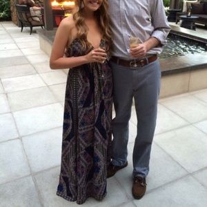 Silky Boho Print Plunge Maxi Dress